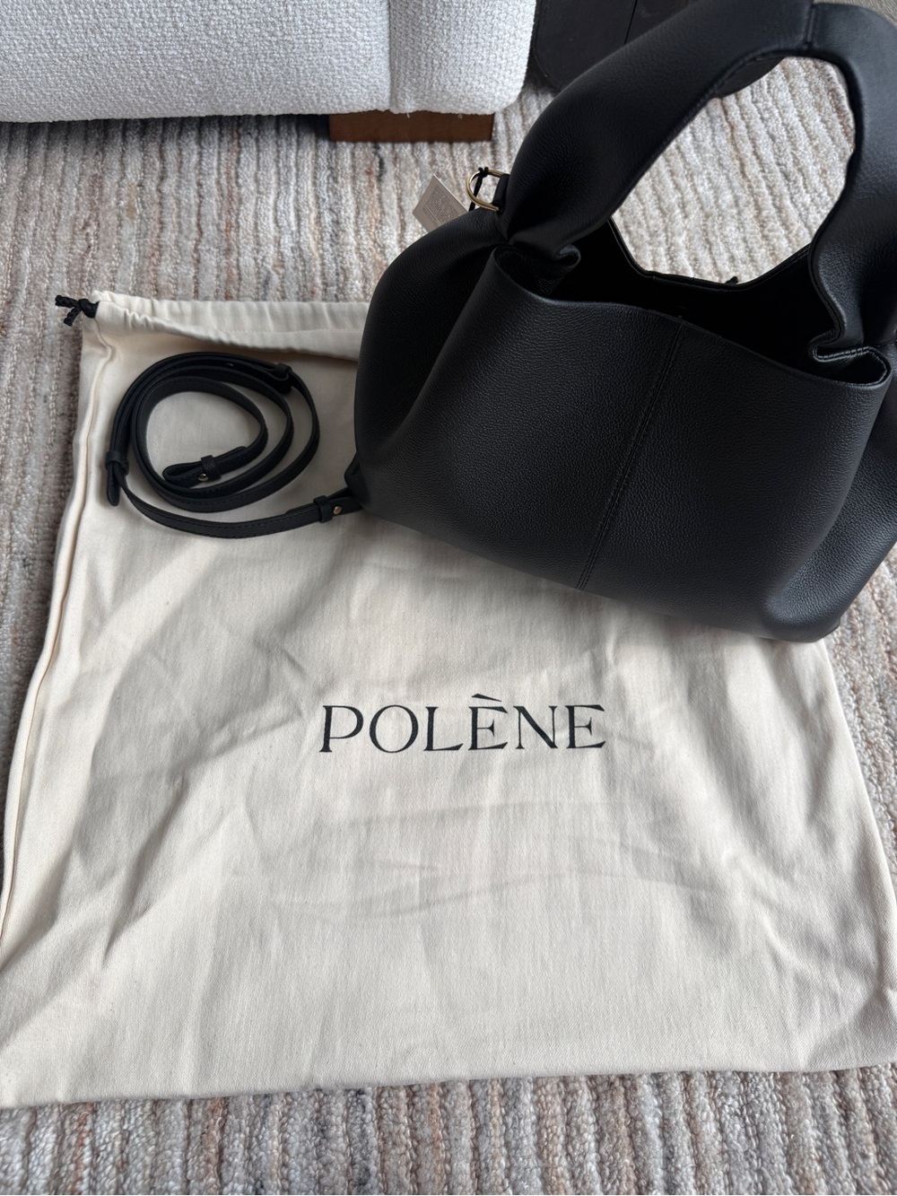 NWT Polene Black Pebbled Leather Crossbody Satchel